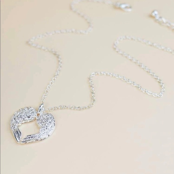 Silver Angel Wings Open Heart Necklace - Picture 5 of 13